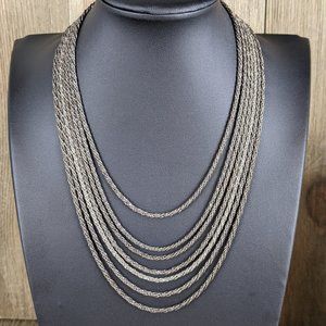 🌟 3/$15 🌟 Antique Silver Tone Multi Strand Greek Key Design Necklace